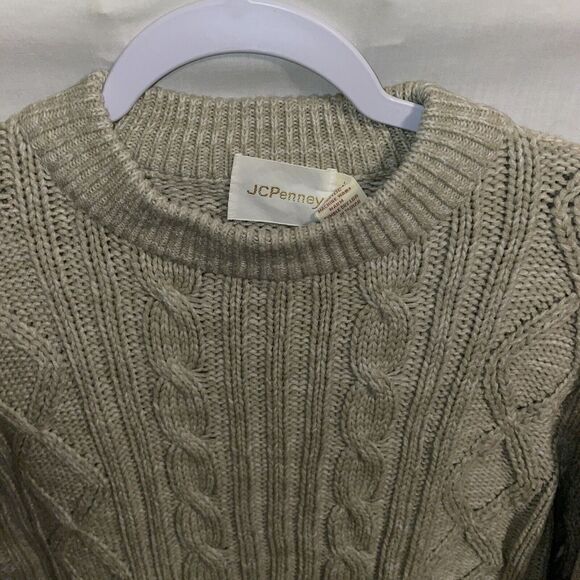 J.C. Penney Women’s Pullover Sweater Size Large Beige Cable Knit Going Out Party - Picture 3 of 12